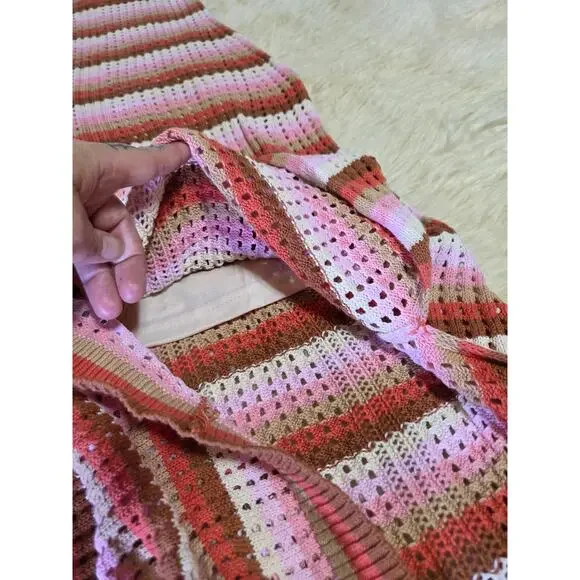 C & C California Neapolitan Crocheted Striped Pastel lined beach cover dress - Picture 4 of 9